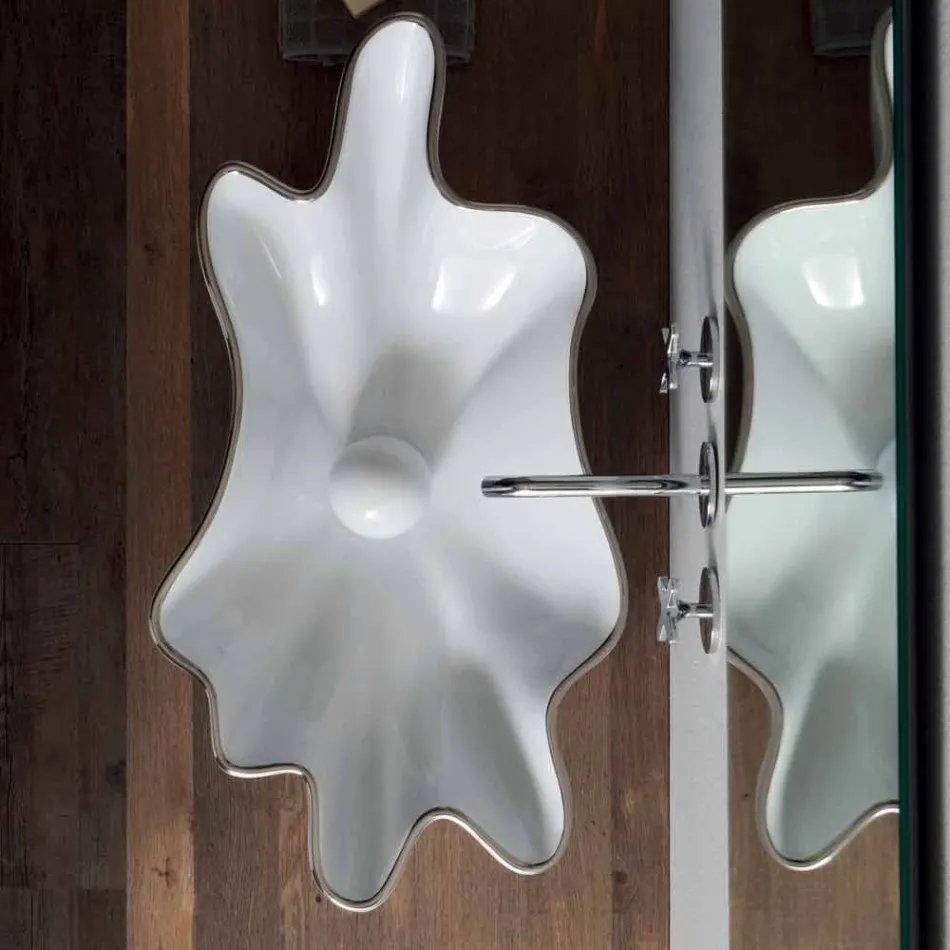 Lavabo sobre encimera moderno en cerámica blanca hecho en Italia Rayan viadurini