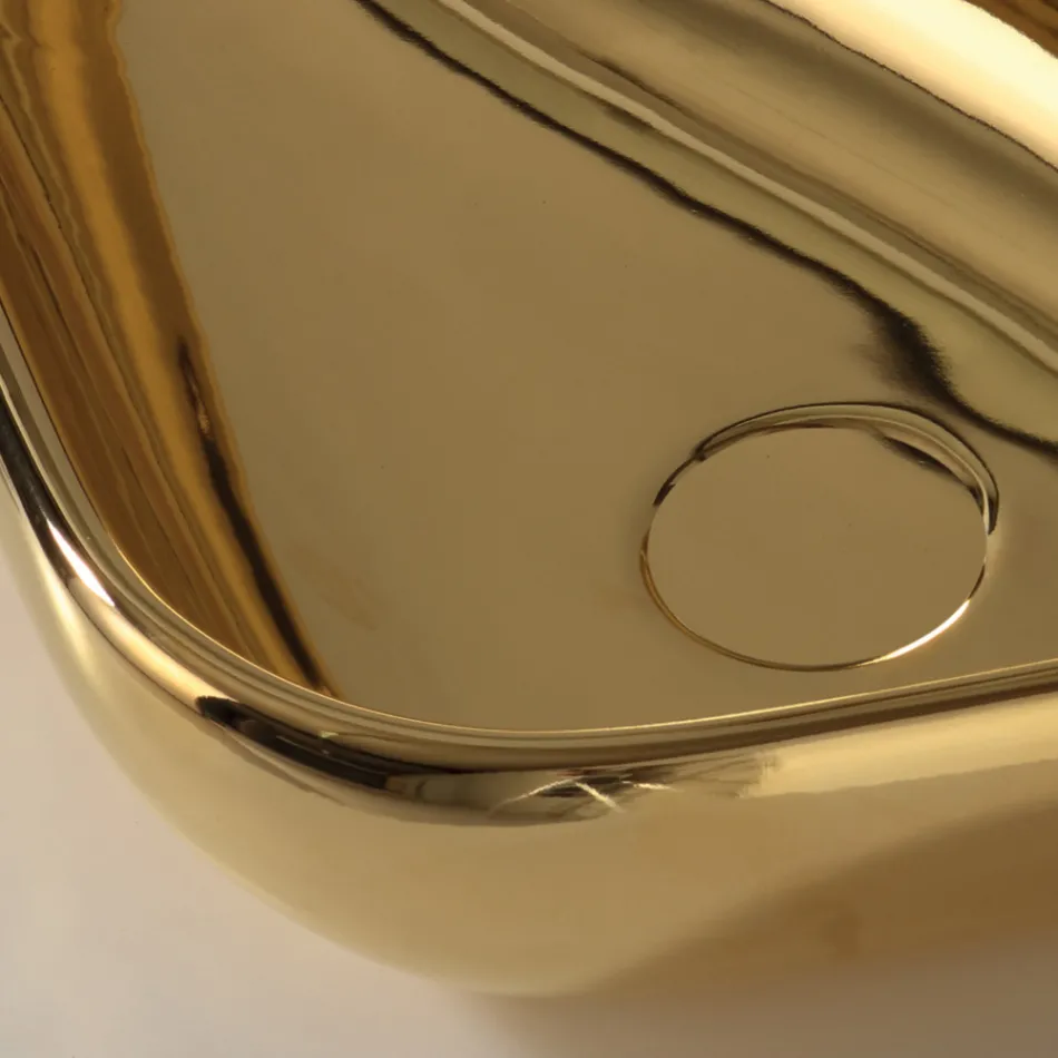 Lavabo sobre encimera moderno en cerámica dorada hecho en Italia Sofia viadurini