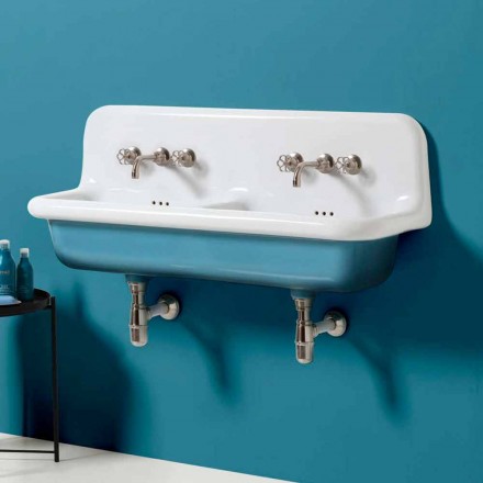 Bañera de cerámica moderna de pared doble con lavabo Jack viadurini