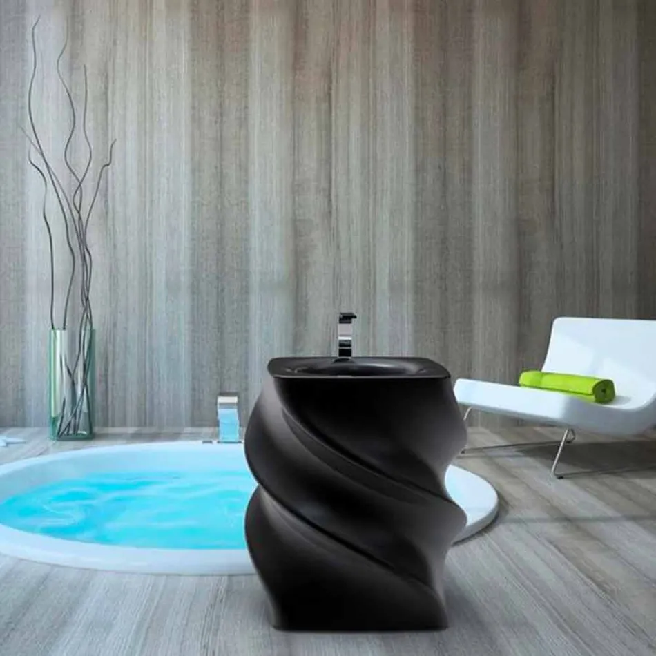 Lavabo de diseño moderno negro lavabo Twist hecho en Italia viadurini