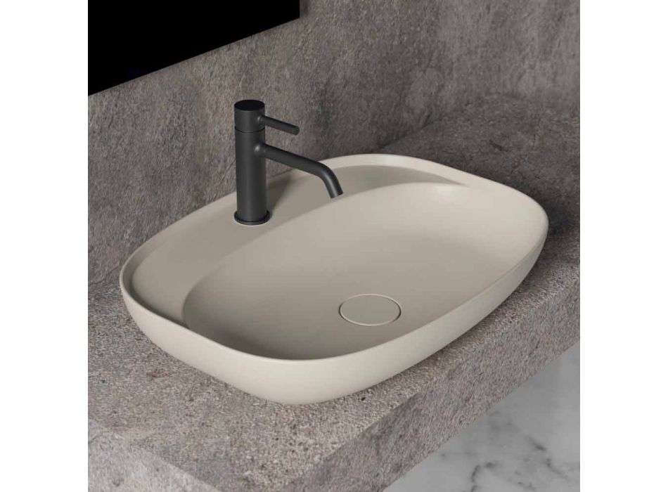 Lavabo sobre encimera ovalado para baño de diseño en cerámica Made in Italy - Omarance viadurini