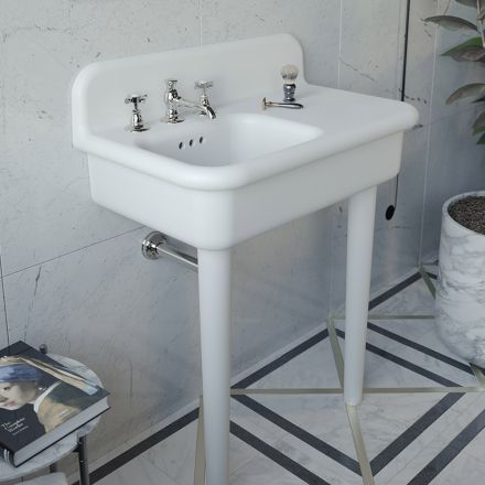 Lavabo de baño asimétrico de cerámica con soporte para objetos - Giusy viadurini