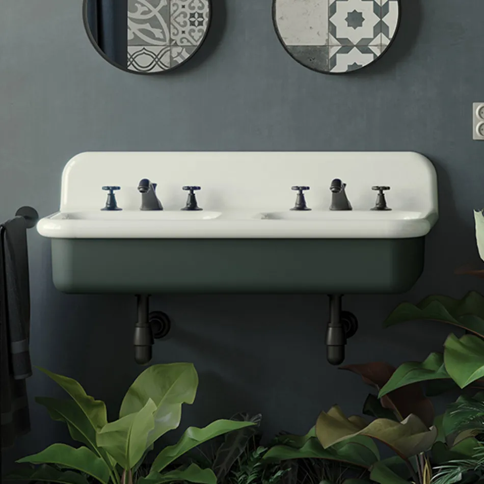 Lavabo Doble con Estructura Rectangular y Cerámica - Kevin viadurini