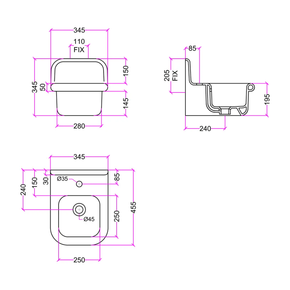 Lavabo rectangular suspendido de cerámica para baño - Elodie viadurini