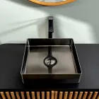 Lavabo sobre encimera cuadrado en acero inoxidable en diferentes acabados - Calendula viadurini