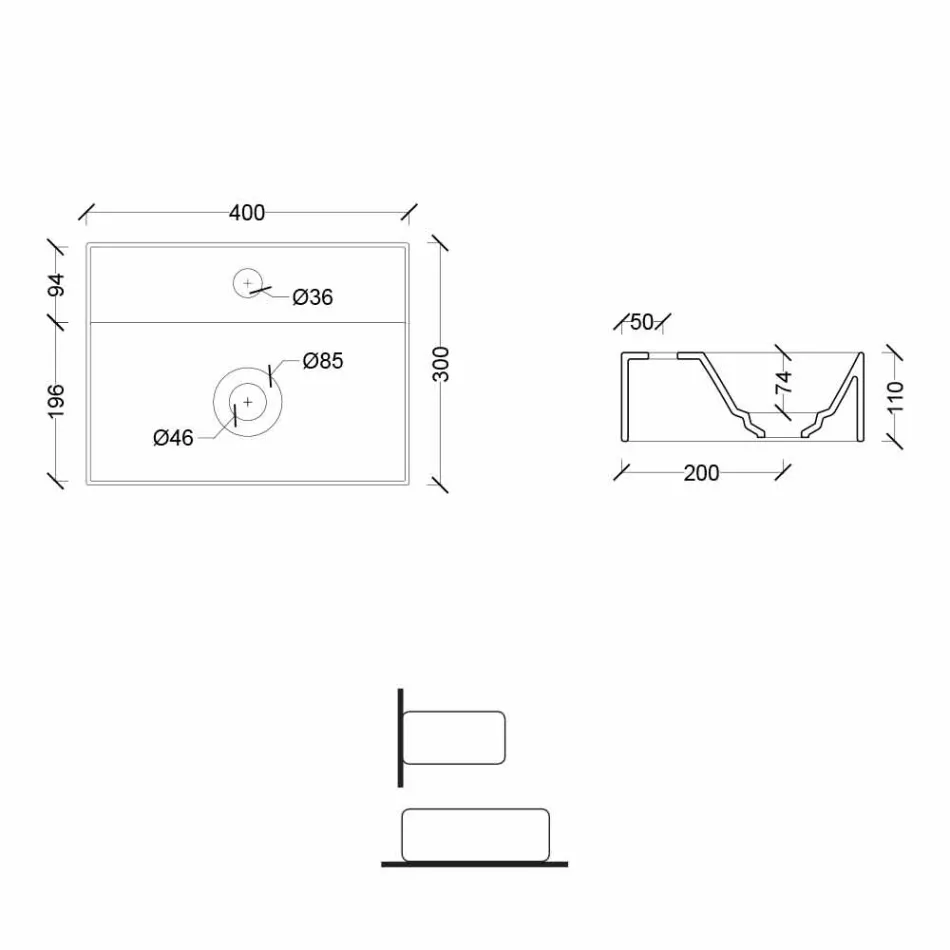 Lavabo cuadrado o rectangular de cerámica de diseño moderno Hecho en Italia - Act viadurini