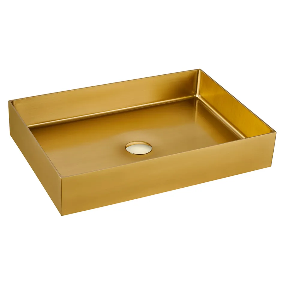 Lavabo sobre encimera rectangular en acero inoxidable en diferentes acabados - Camellia viadurini