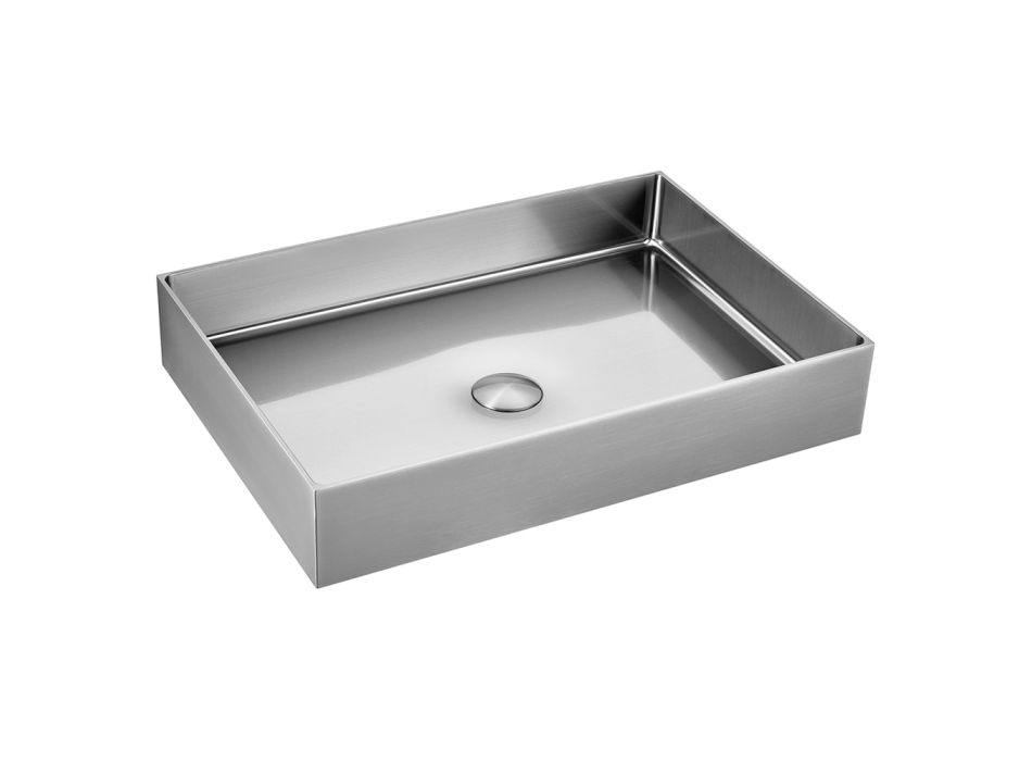 Lavabo sobre encimera rectangular fabricado en acero inoxidable