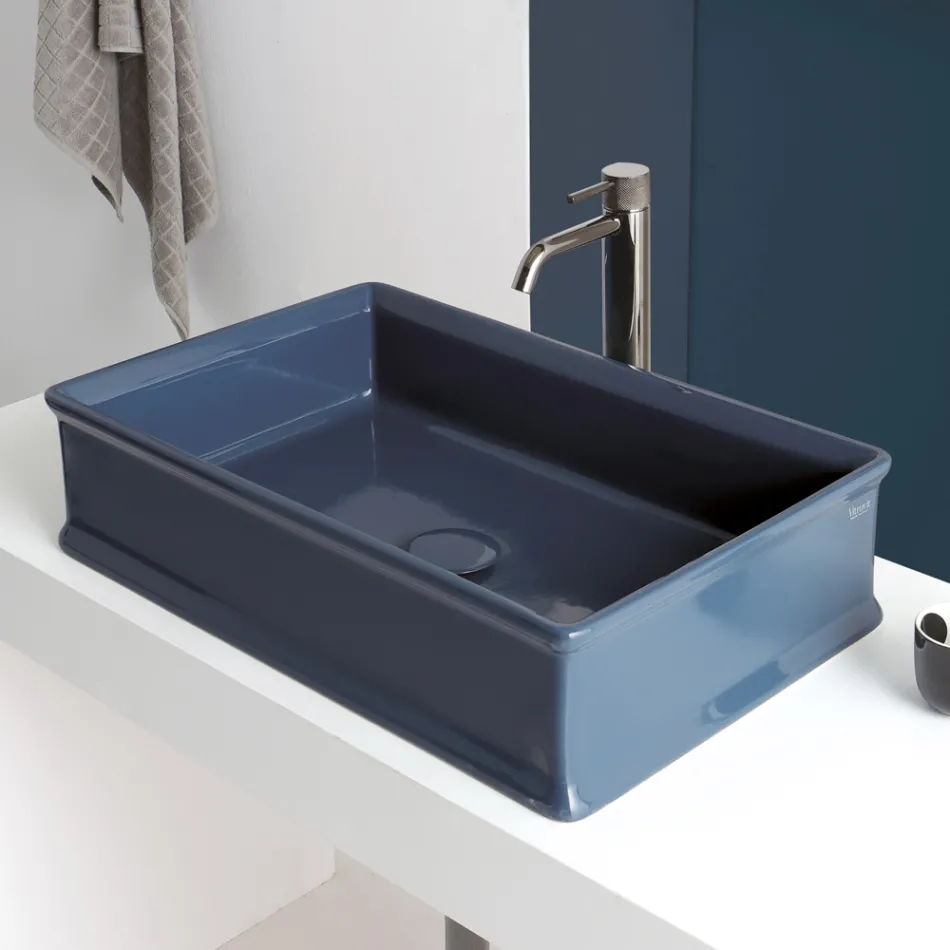 Lavabo sobre encimera rectangular de cerámica pulida Made in Italy - Debora viadurini
