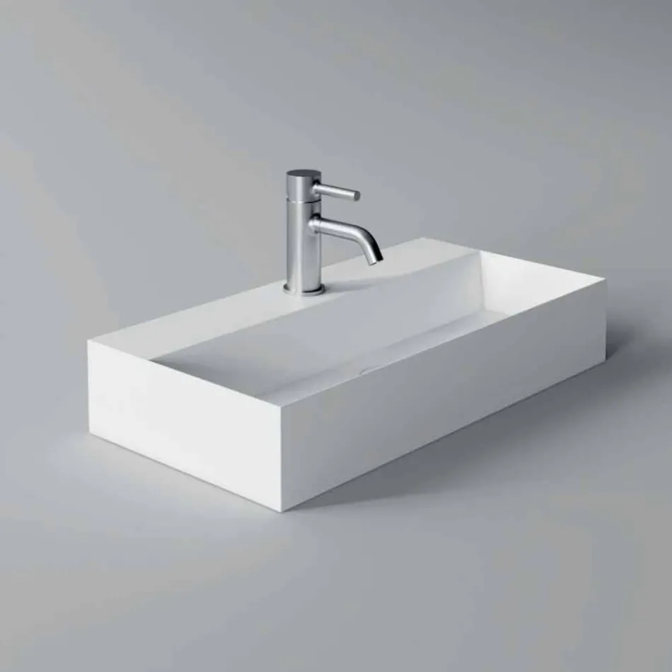 Lavabo moderno rectangular sobre encimera o suspendido 60x30 cm en cerámica - Actuar viadurini