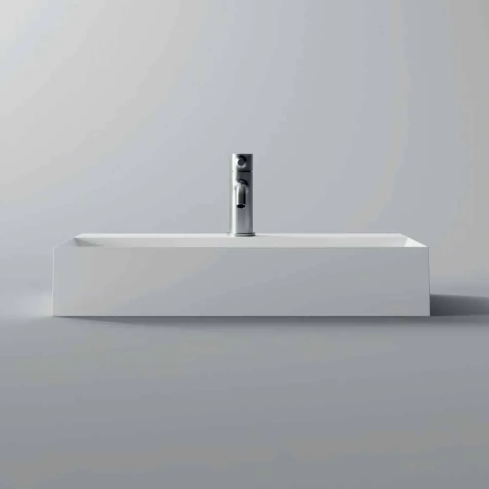 Lavabo moderno rectangular sobre encimera o suspendido 60x30 cm en cerámica - Actuar viadurini