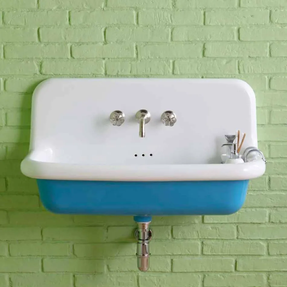 Lavabo rectangular de pared de cerámica en el moderno estilo Henry viadurini