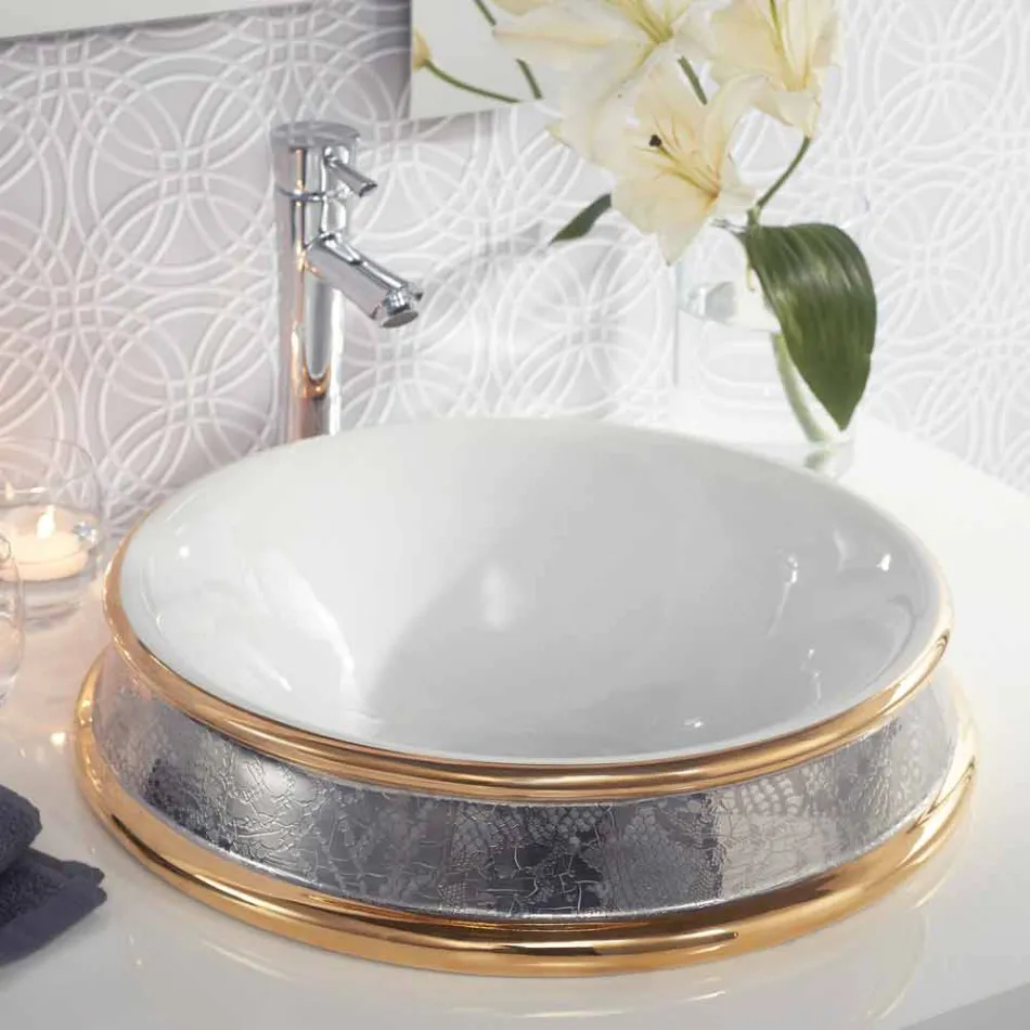 Fregadero de diseño semi-empotrado en arcilla de fuego hecho a mano en Italia, Manilo viadurini