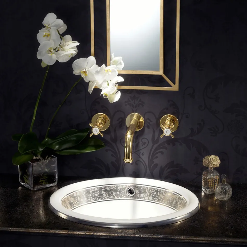 Lavabo semiencastrado en Fire Clay con banda en diferentes acabados - Botticino viadurini