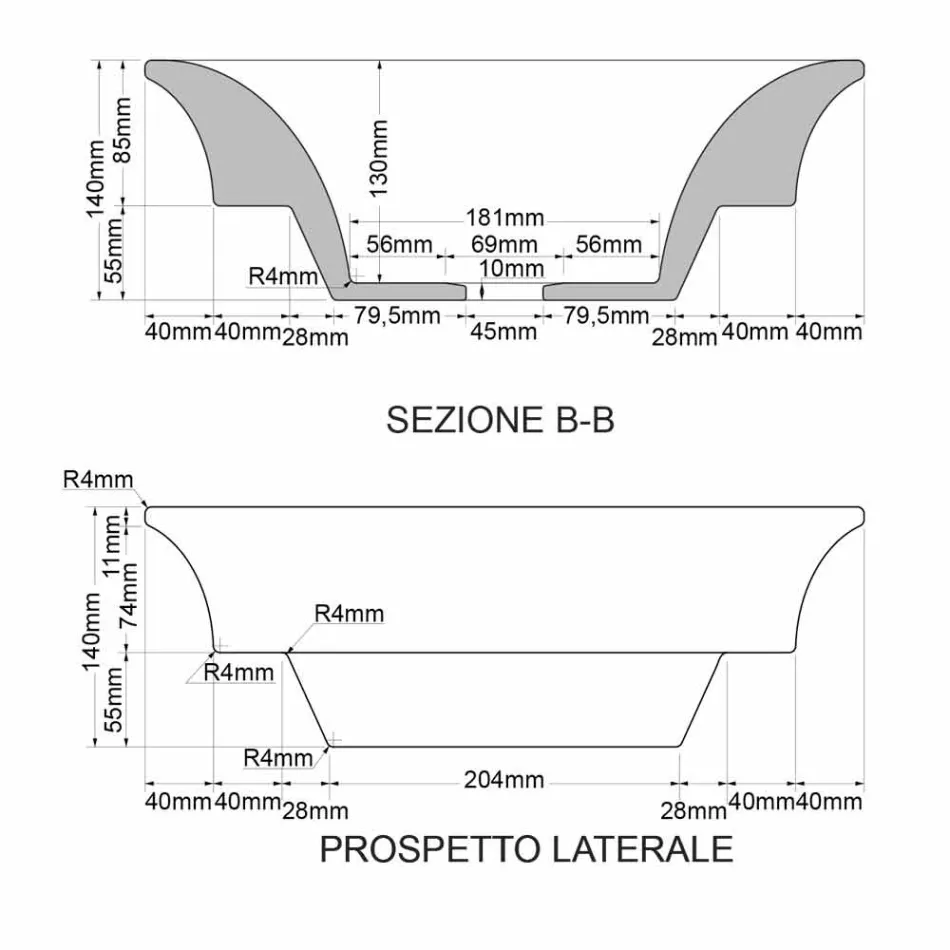Fregadero semi-empotrado en arcilla de fuego moderno decorado a mano en Italia, Guido viadurini