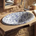 Lavabo semiencastrado en arcilla refractaria pintada a mano Made in Italy - Principe viadurini
