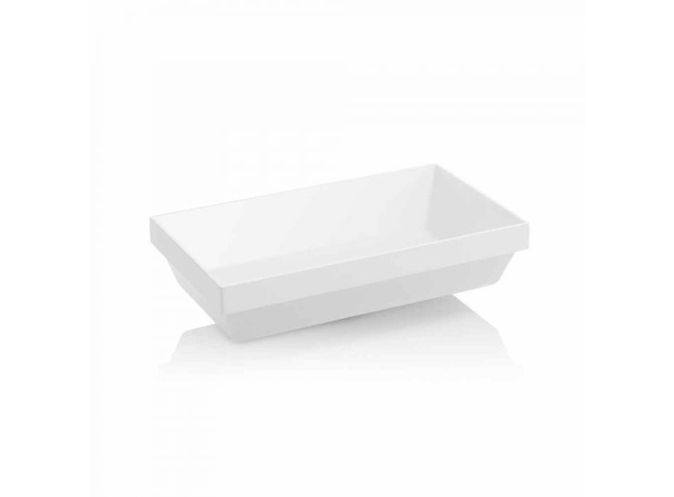 Lavabo semiencastrado en resina blanca con tapa de desagüe de diseño moderno - Gelataro viadurini