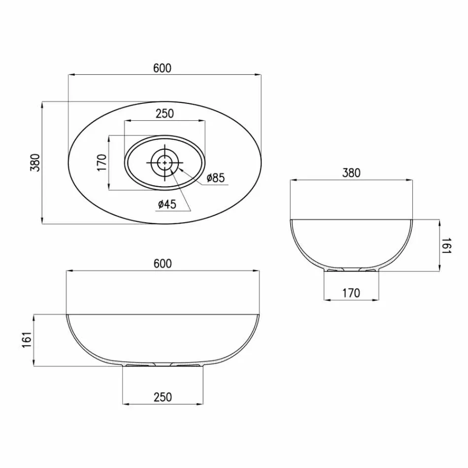 Lavabo sobre encimera de cerámica esférica Ø60cm Hecho en Italia Leivi viadurini