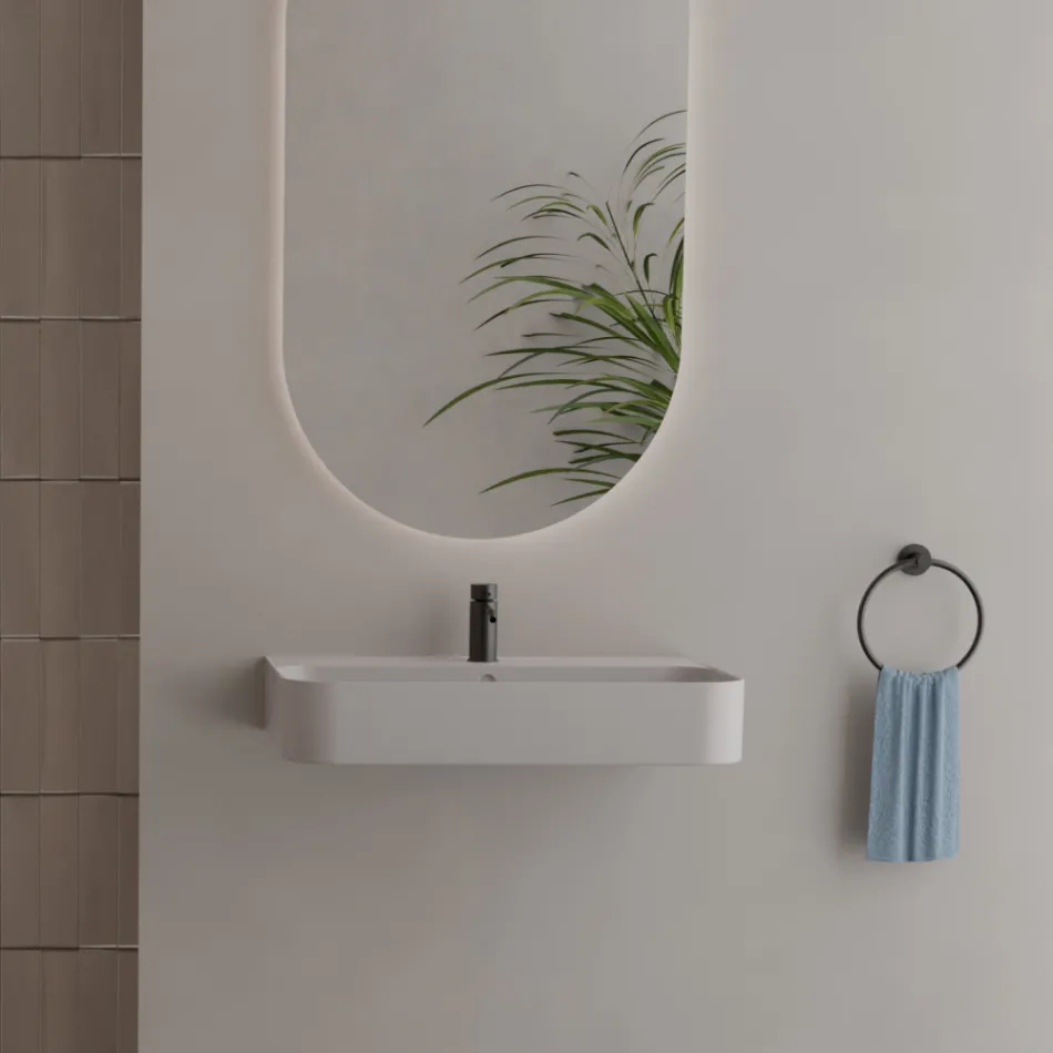 Lavabo suspendido de cerámica con toallero opcional Made in Italy - Graffa viadurini
