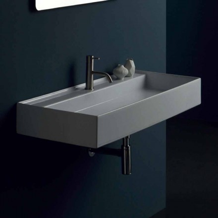 Lavabo suspendido de cerámica de diseño moderno Sun 100x45 cm made in Italy viadurini