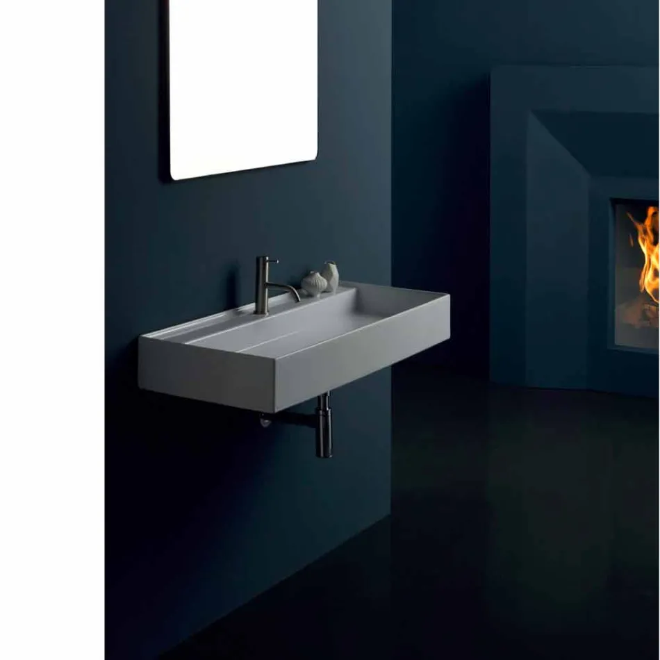 Lavabo suspendido de cerámica de diseño moderno Sun 100x45 cm made in Italy viadurini