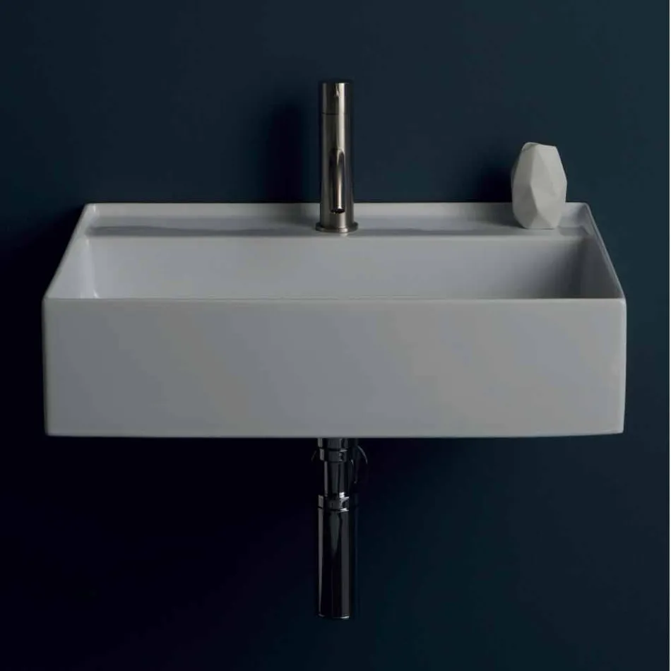 Lavabo suspendido de cerámica de diseño moderno Sun 60x45 cm, hecho en Italia viadurini