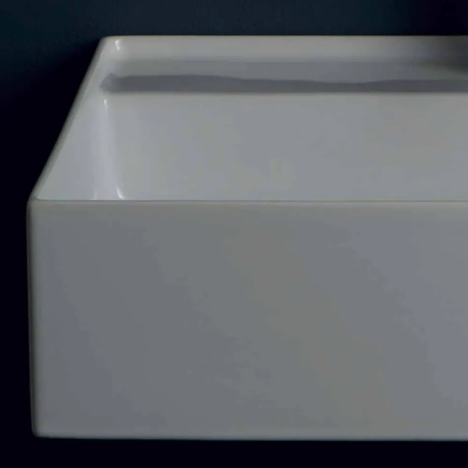 Lavabo suspendido de cerámica de diseño moderno Sun 60x45 cm, hecho en Italia viadurini