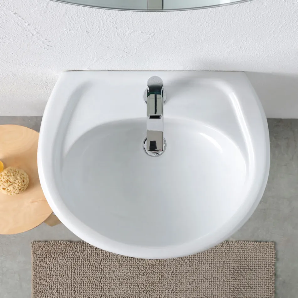 Lavabo de pedestal de cerámica blanca con un elegante diseño moderno - Sílice viadurini