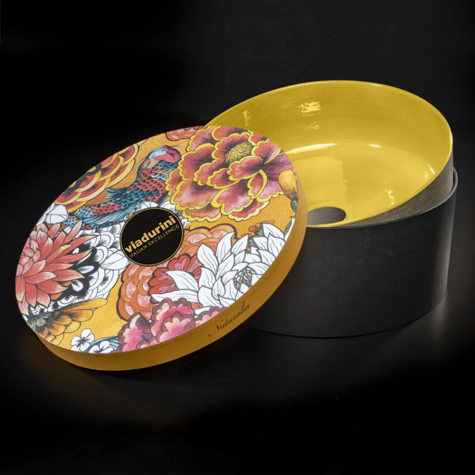 Lavabo sobre encimera redondo amarillo de arcilla esmaltada Made in Italy - Tatiana viadurini