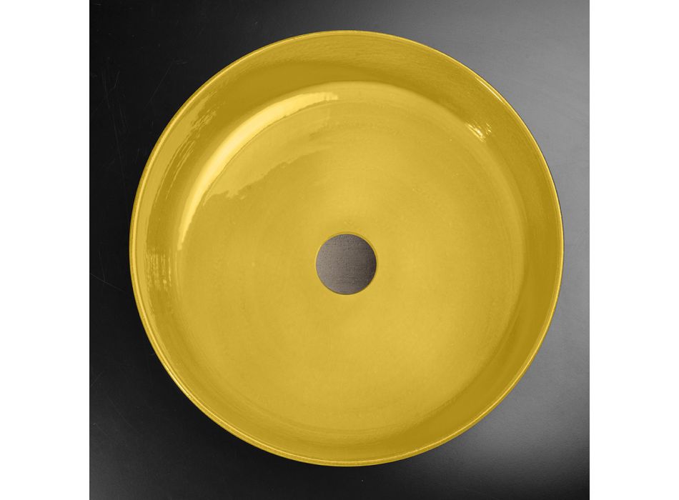 Lavabo sobre encimera redondo amarillo de arcilla esmaltada Made in Italy - Tatiana viadurini