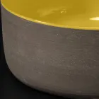 Lavabo sobre encimera redondo amarillo de arcilla esmaltada Made in Italy - Tatiana viadurini