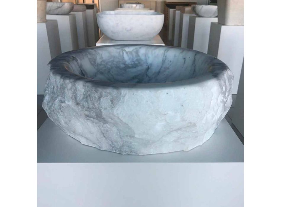 Lavabo redondo de encimera de mármol de Carrara hecho en Italia - Canova viadurini