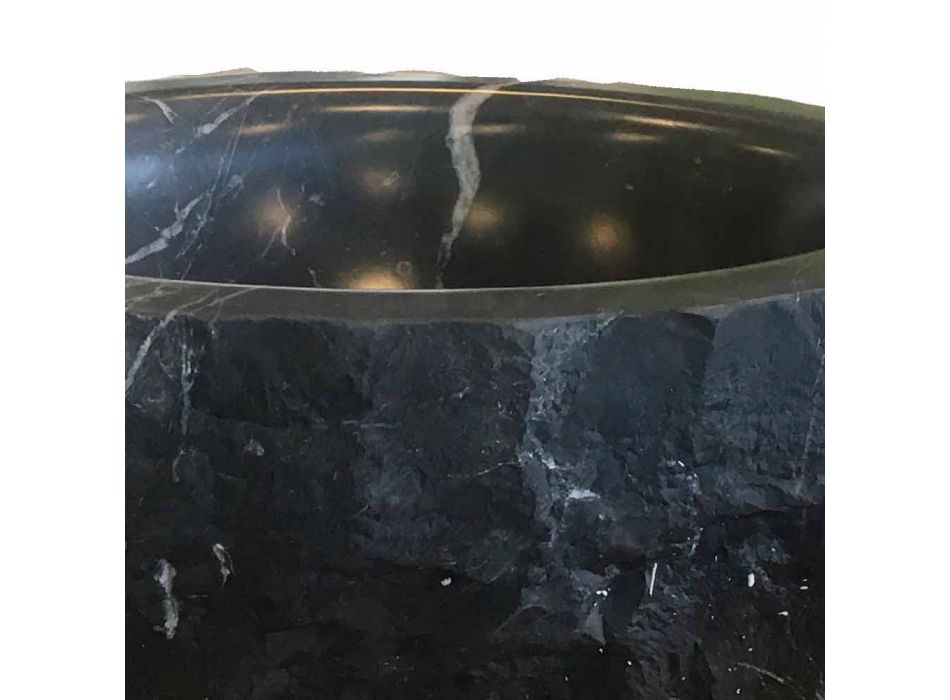 Lavabo sobre encimera redondo en mármol crudo Marquinia negro hecho en Italia - Bernini viadurini