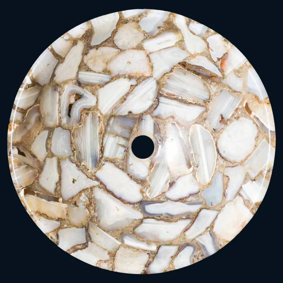 Encimera redonda apoyo piedra de ágata Mila, de una sola pieza viadurini