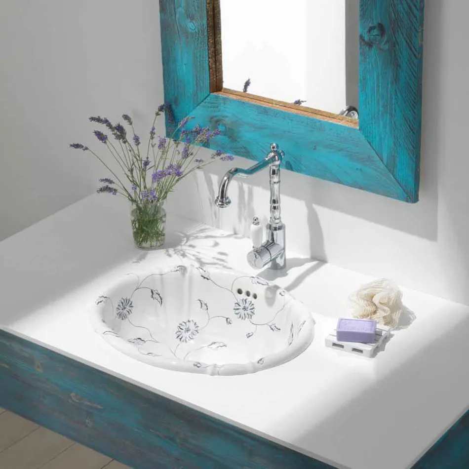 Lavabo redondo empotrado de porcelana clásica hecho en Italia, Santiago viadurini