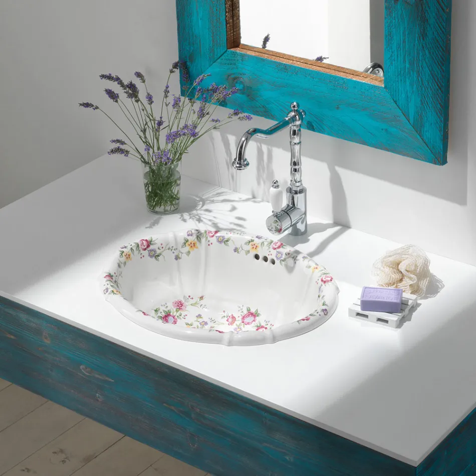 Lavabo vintage de porcelana fundida a mano con flores Made in Italy - Barbera viadurini