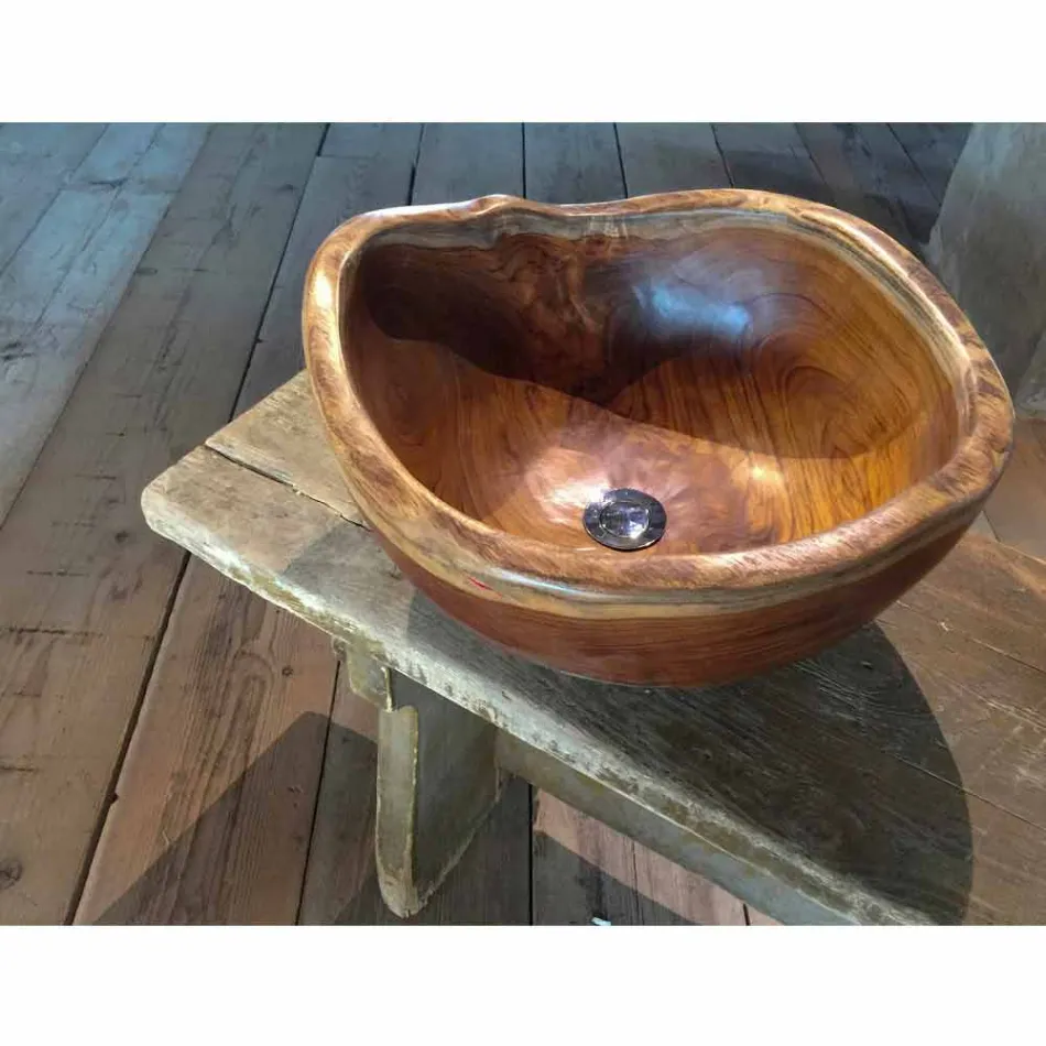 Lavabo moderno de pie en madera de teca natural Vigevano viadurini