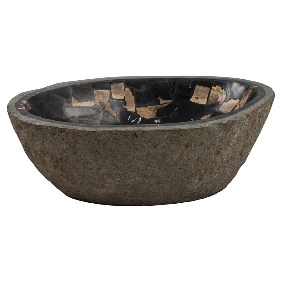 Fregadero sobre encimera hecho a mano en piedra de río, Palizzi viadurini