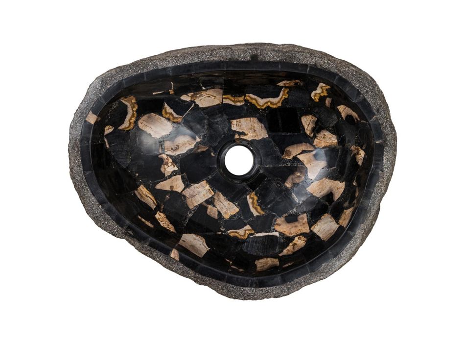 Fregadero sobre encimera hecho a mano en piedra de río, Palizzi viadurini