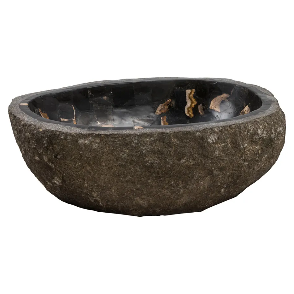 Fregadero sobre encimera hecho a mano en piedra de río, Palizzi viadurini