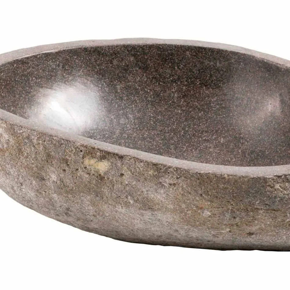 Fregadero de encimera moderno hecho de piedra de río hecha a mano, Buriasco viadurini