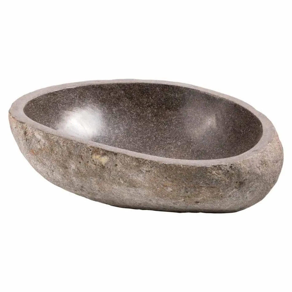Fregadero de encimera moderno hecho de piedra de río hecha a mano, Buriasco viadurini