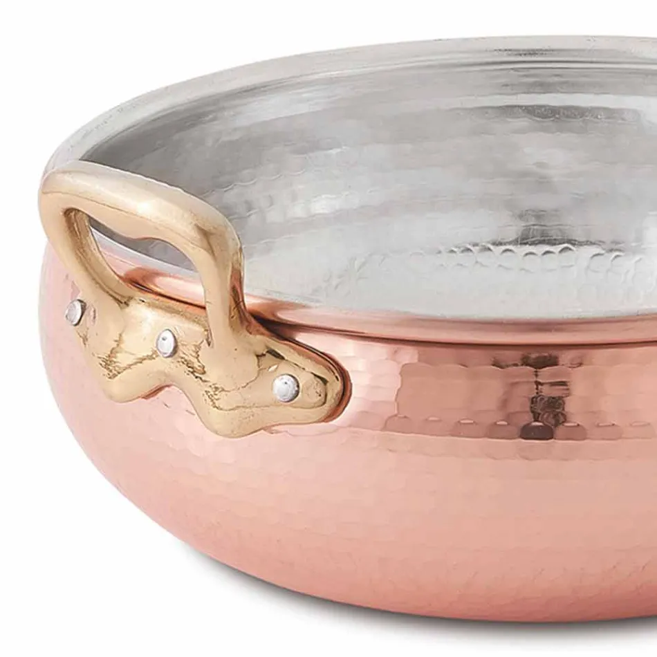 Olla para verduras de cobre estañado a mano con 2 asas Made in Italy 16 cm - Gianmaria viadurini