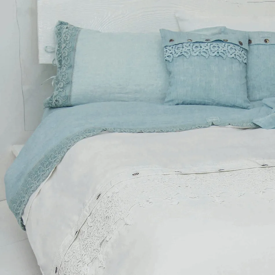 Sábana de lino blanco de alta calidad con encaje para cama doble - Fiumana viadurini