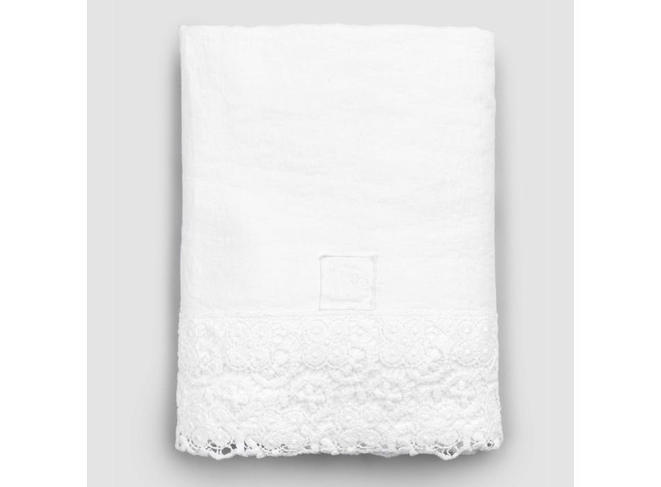 Sábana de lino blanco de alta calidad con encaje para cama doble - Fiumana viadurini