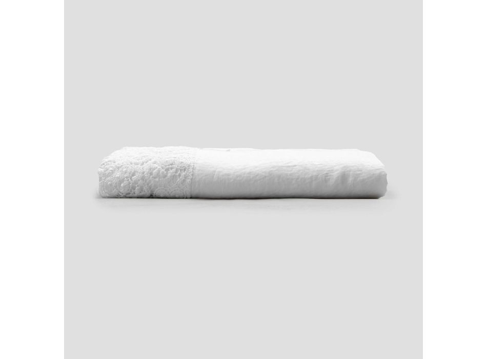 Sábana de lino blanco de alta calidad con encaje para cama doble - Fiumana viadurini