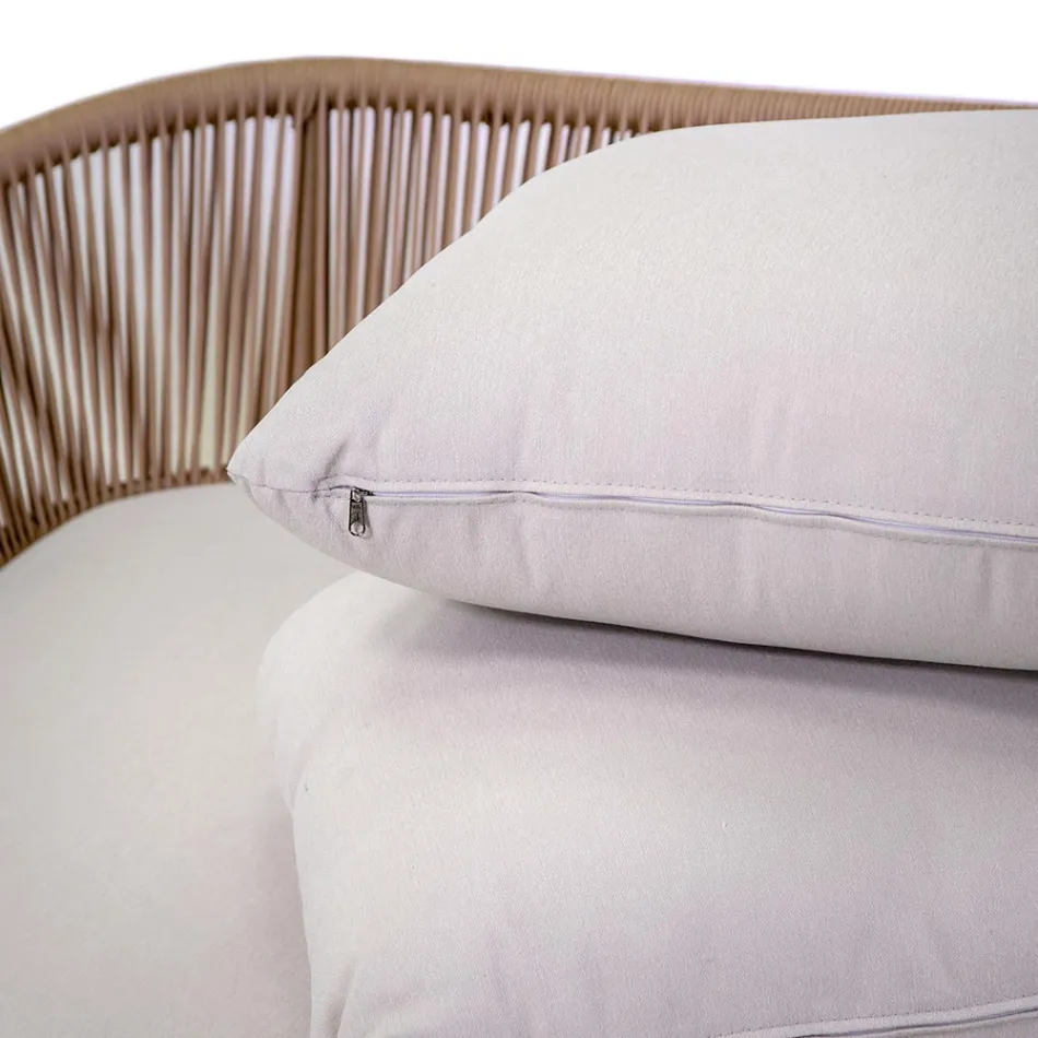 Tumbona de exterior con estructura de teca, cuerdas y cojines - Tienda de campaña viadurini