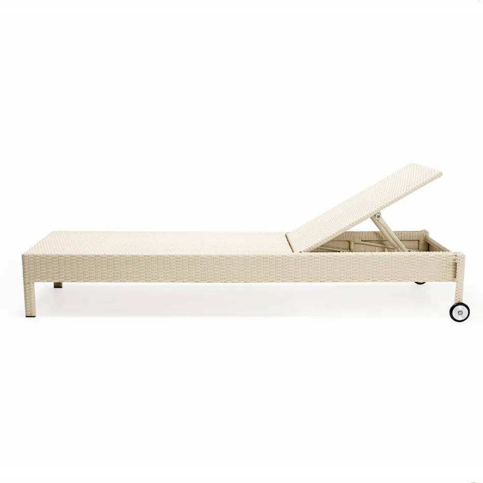 Tumbona de jardín de ratán sintético con ruedas - Sunbathe viadurini
