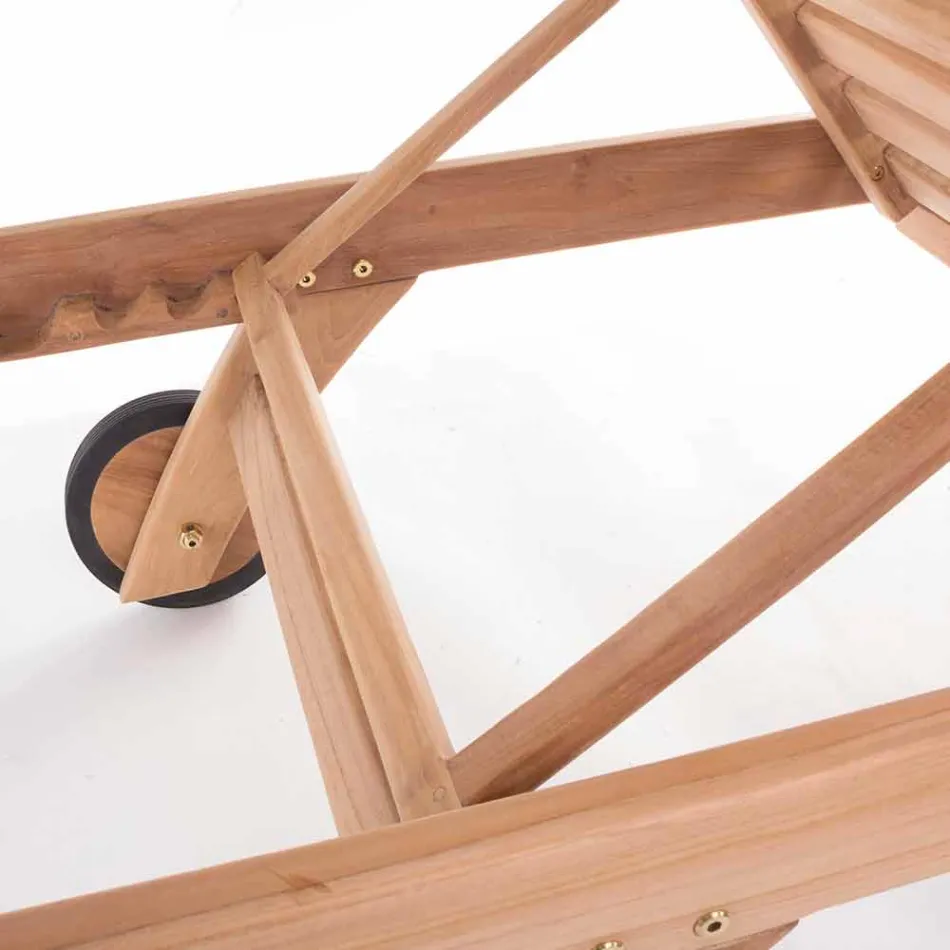 Tumbona de jardín reclinable moderna con ruedas en madera de teca - Canarias viadurini