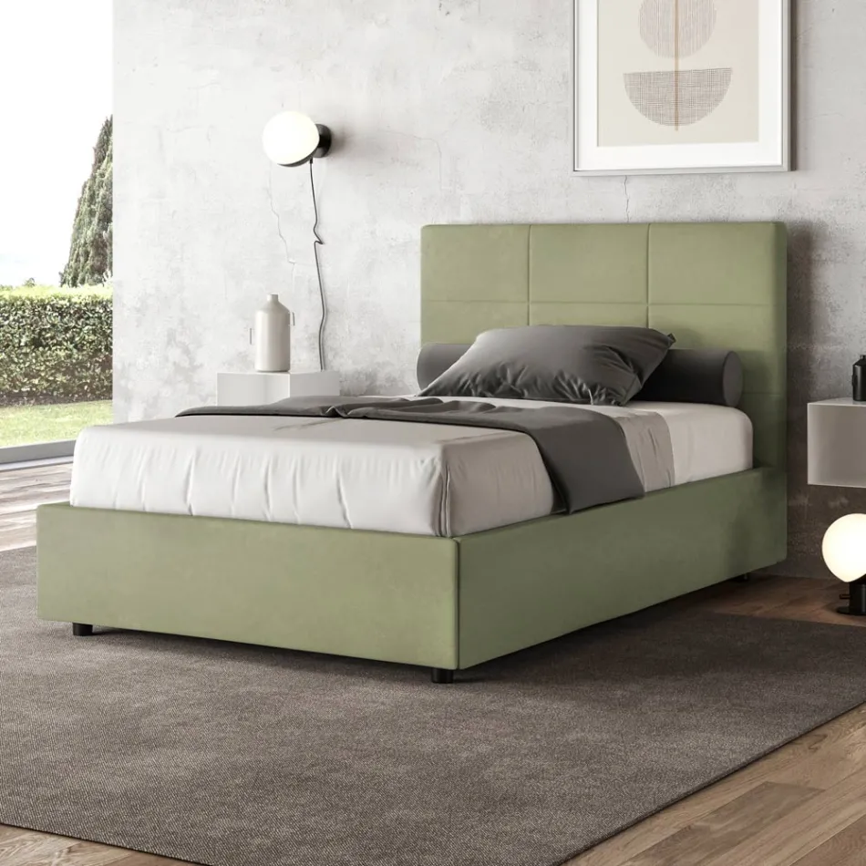Cama de 120x200 cm con cabecero rectangular de microfibra, fabricada en Italia - Brina viadurini
